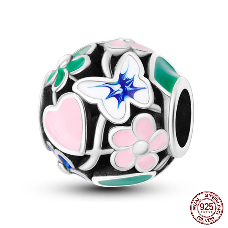 Copper Pink Collection Heart Shape Charm Beads For Brand Original Bracelet Diy Jewelry Gift