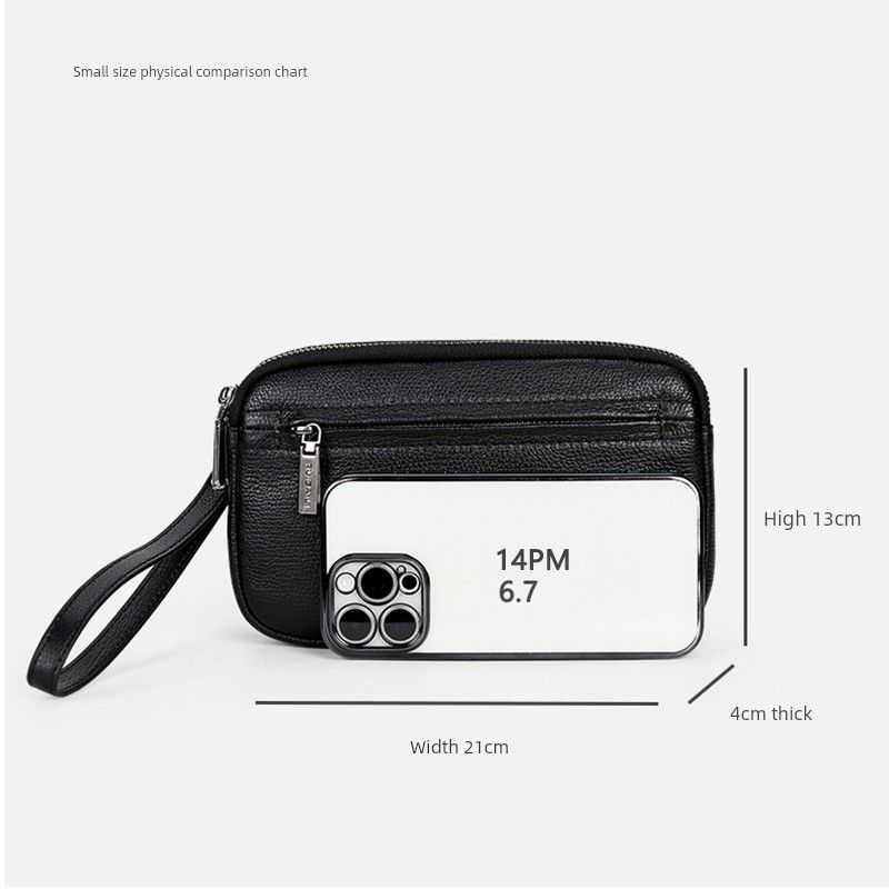 

Клатч Мужская Кожаная Маленькая Сумка Мужская Сумка для Мобильного Телефона с Двойной Молнией Деловая Повседневная Сумка Мужская Сумка из Кожи Наппа Black small size