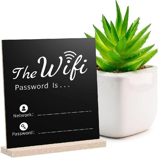 Premium Thick Wooden WiFi Password Sign With Pen - Freestanding Chalkboard Style Board for Home Office Restaurant Cafe, Table Centerpiece Decor with 