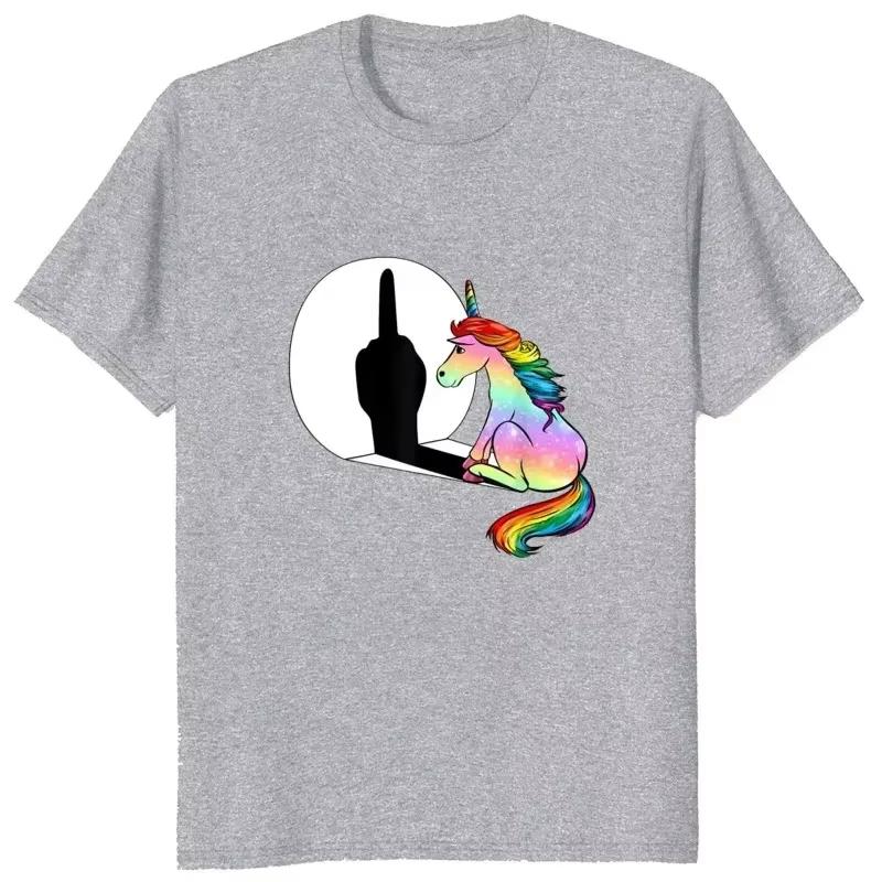Fashion Unicorn Middle Finger Fxk T Shirt Women Mens T-Shirt Summer Cotton Streetwear Tshirts Anime Clothes Four Seasons