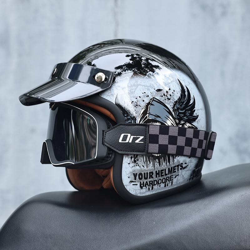 ORZ-Retro 3/4 Half Shell Motorcycle Helmet, Reinforced ABS Shell, Ventilated Anti Impact Protective Headgear for Men and Women