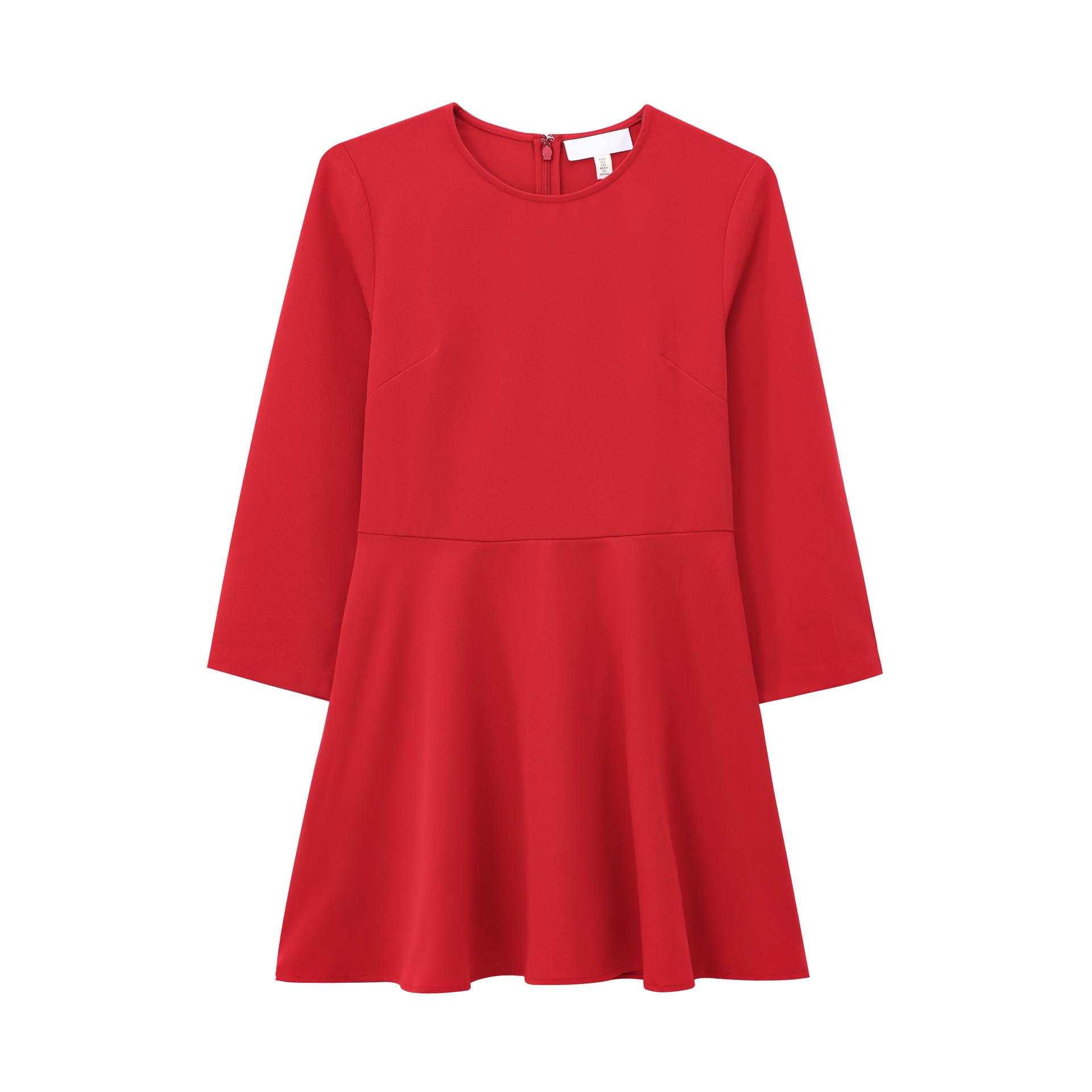 

Женское платье с расклешенной юбкой в европейском и американском стиле на весну/осень 2025 года с длинными рукавами Small красный