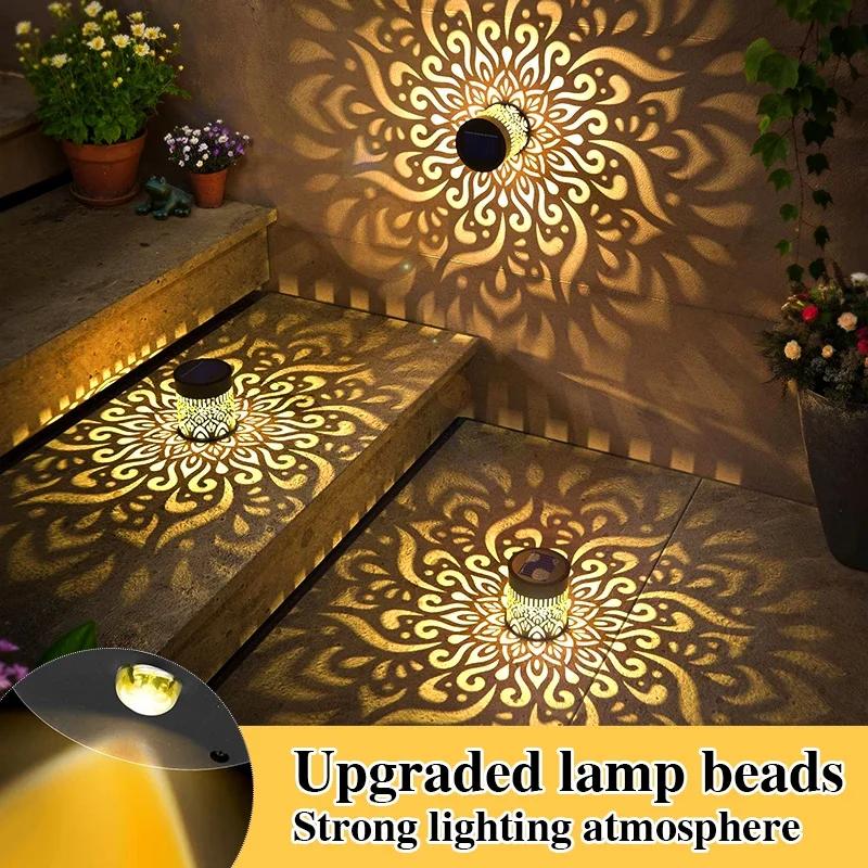 2PCS Solar Fence Lights Metal Solar Powered Outdoor Wall Deck Step Lights Mandala Theme Waterproof Fence Light for Garden Decor