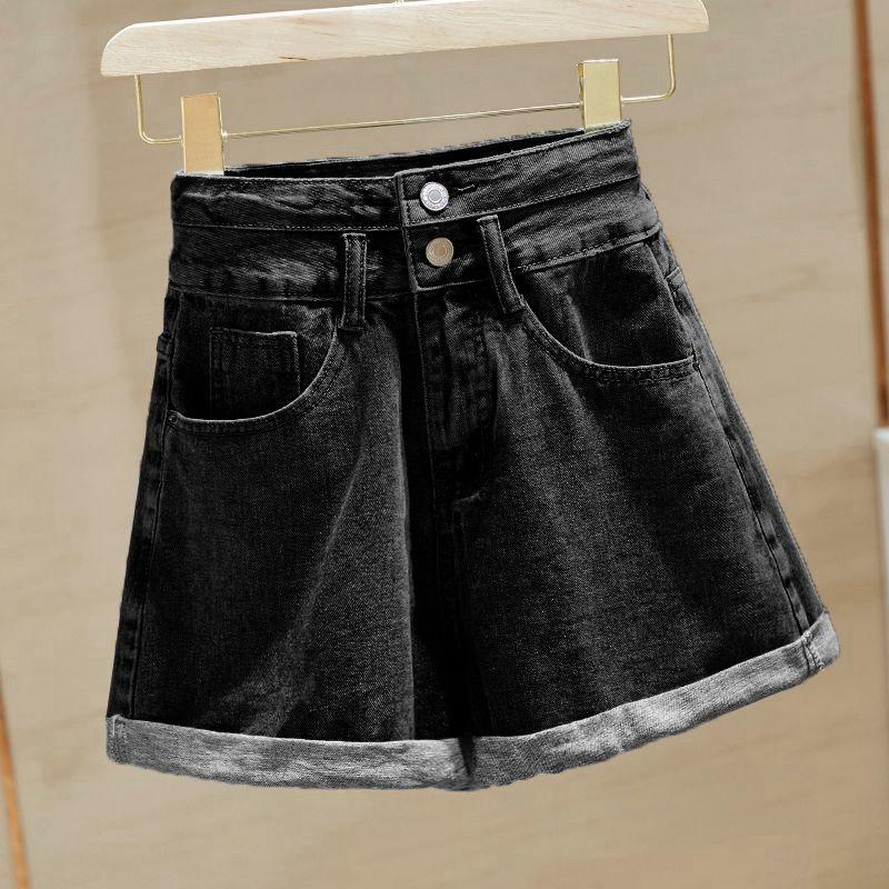 

Летние джинсовые шорты с высокой талией, женские повседневные свободные женские модные синие короткие джинсы с закатанным краем и карманами, женские S серый/чёрный
