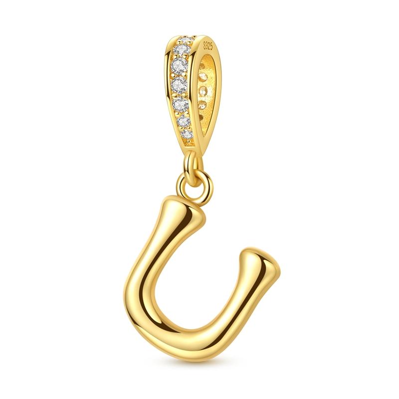 New Copper Golden Charm Beads 26 Letters Pendant For Original Bracelet Women Diy Gift