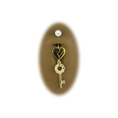 18k Gold Plated Heart Key and Padlock Belly Button Ring