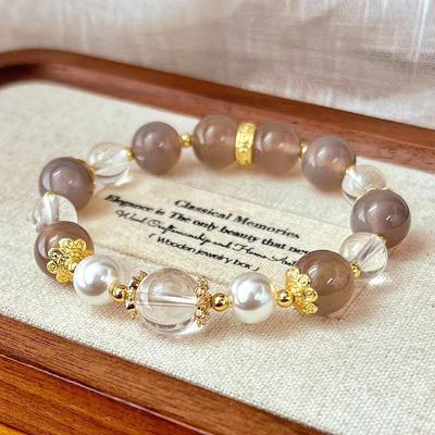 Retro Natural Gray Chalcedony White Crystal Imitation Australian White Pearl Bracelet Bracelet.