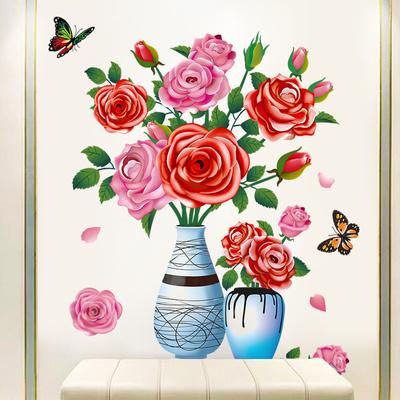 Romantic Vase Flower Butterfly Wall Stickers Bedroom Decoration Room Background Wall Paper Self Adhesive Fridge Glass Posters