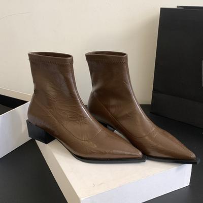 Pointed Toe Women's Boots Ankle Heeled Elegant Shoes Pumps Winter Boots New Walking Leather Fad Chelsea Short Ladies Boots