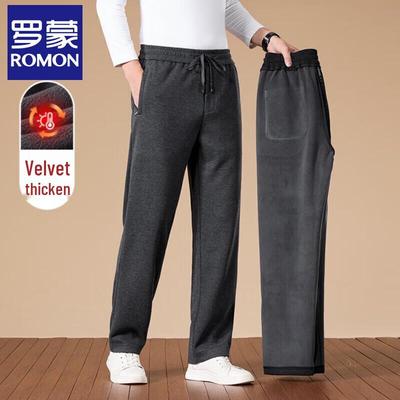 Luomeng Men's Fleece-Lined Wool Blend Straight Casual Pants