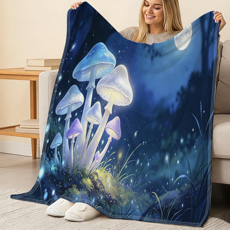 Dreamy Mushroom Series Flannel Blanket: High-Density Plush, Soft & Warm Cozy for Home, Ideal Decor for Halloween & Christmas