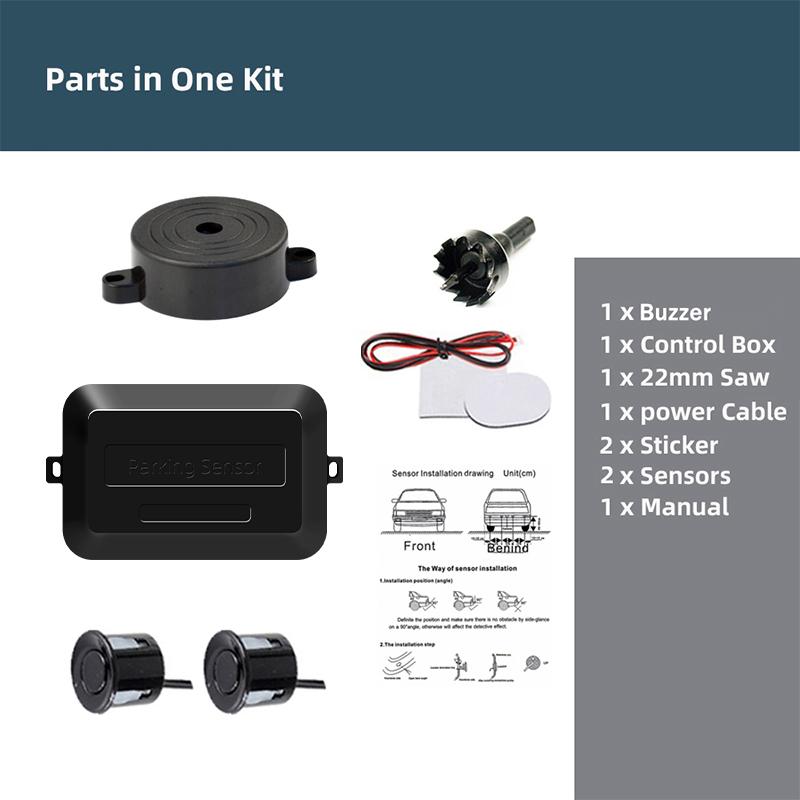 Hippcron Car Parking Sensor Kit 2 Sensors 22mm LED Screen Reverse Radar Sound Alert Indicator System 8 Colors