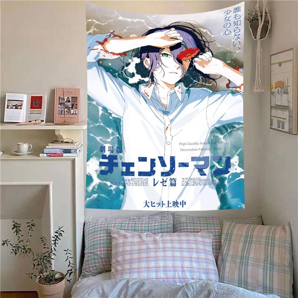 Jmg Household Supplies Unisex Japanese Popular Anime Poster Tapestry Hippie Chainsaw Man Wall Hanging Bedroom Aesthetic Room Decor Background Cloth