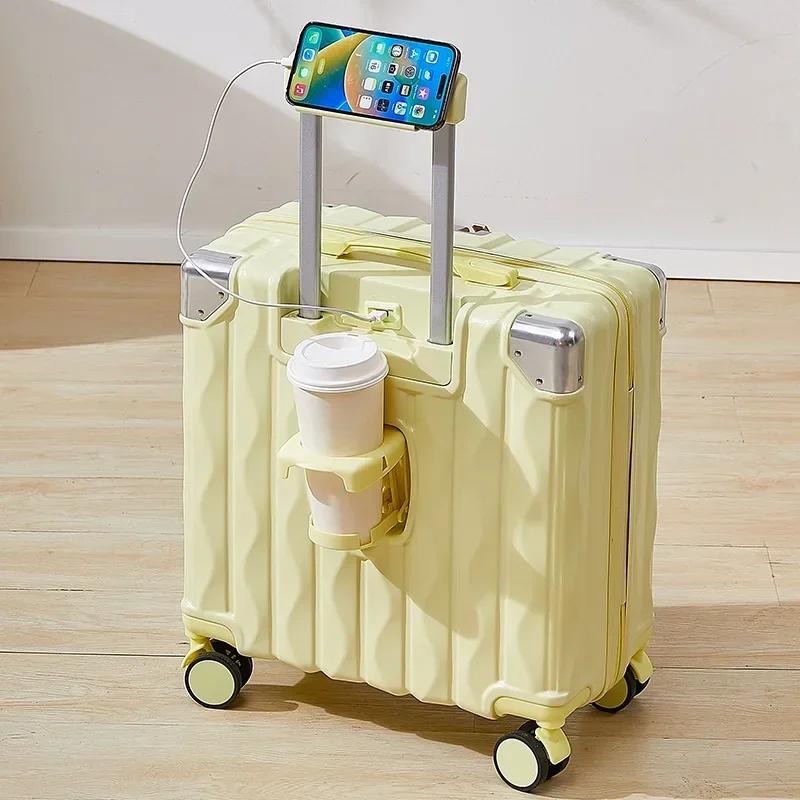 

Новый чемодан с паролем для кабины 18 Чемодан на колесиках Новый маленький багаж с USB, подстаканником, держателем для телефона, дорожная сумка, чемоданы на колесиках 18