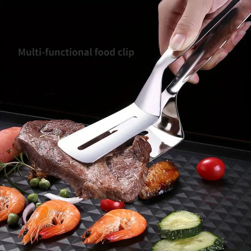 Stainless Steel Non-Stick Fish Turner Tongs - Ergonomic Kitchen Tool for Flipping Fish, Steak & More - Durable & Easy To Clean