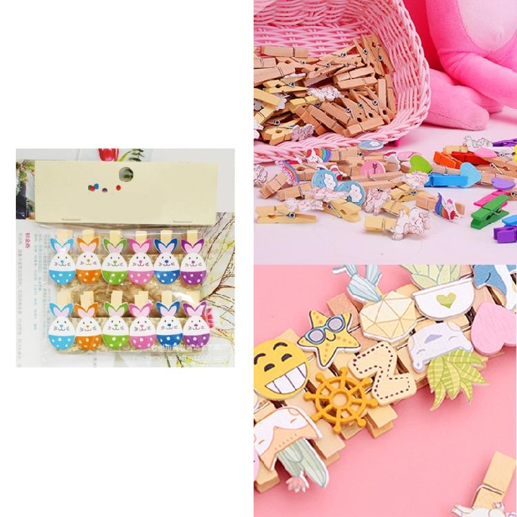 12Pieces Wood Peg Photo Clip with 1.5Yard Twine For Hanging and Picture Display Rabbit Photo Peg For Easter Decoration