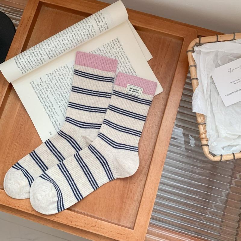 Ladies Fall New Casual Striped Boneless Tube Socks