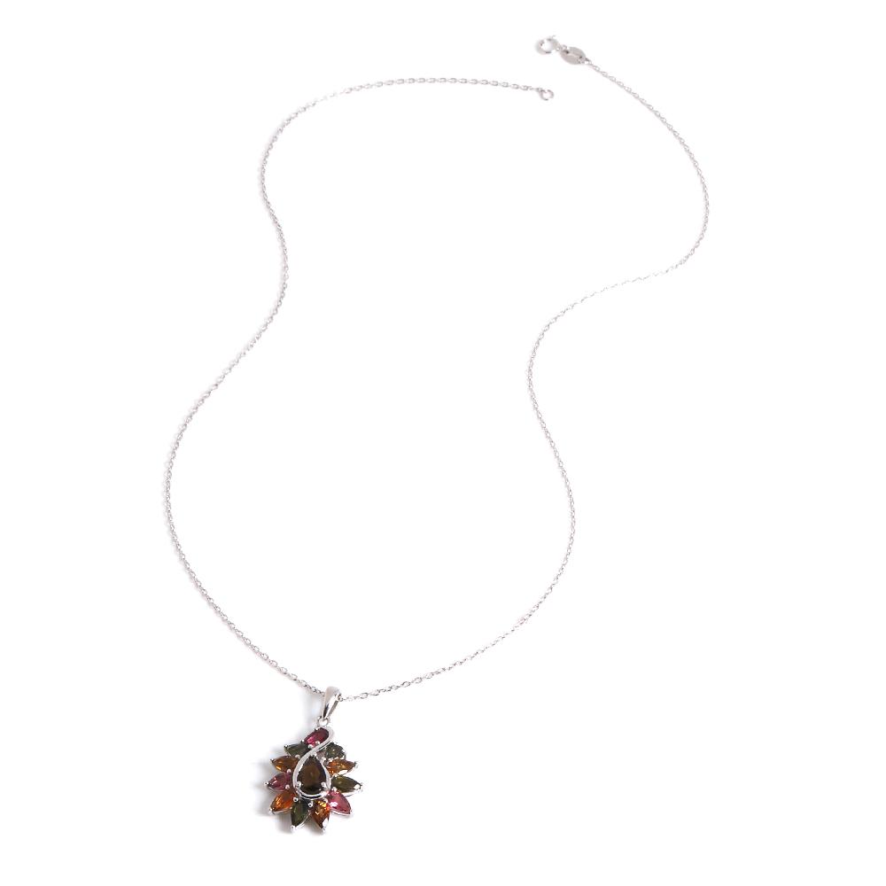 925 Sterling silver Gorgeous design Colorful Natural Tourmaline pendant necklace for women girls fine jewelry nice gift