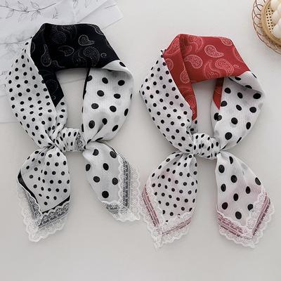 Red Polka Dot Cashew Flower Lace Small Square Scarf Silk Scarf Female French Retro Versatile Headband Neck Silk Scarf