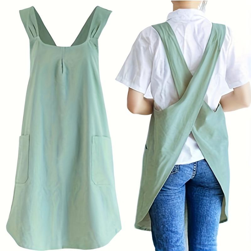 Chic Vintage Inspired Cotton Apron for Women Adjustable Strap, No Tie Design, Comfortable Stylish for Home Cooking, Kitchen, or Shop Use,Vintage Apron