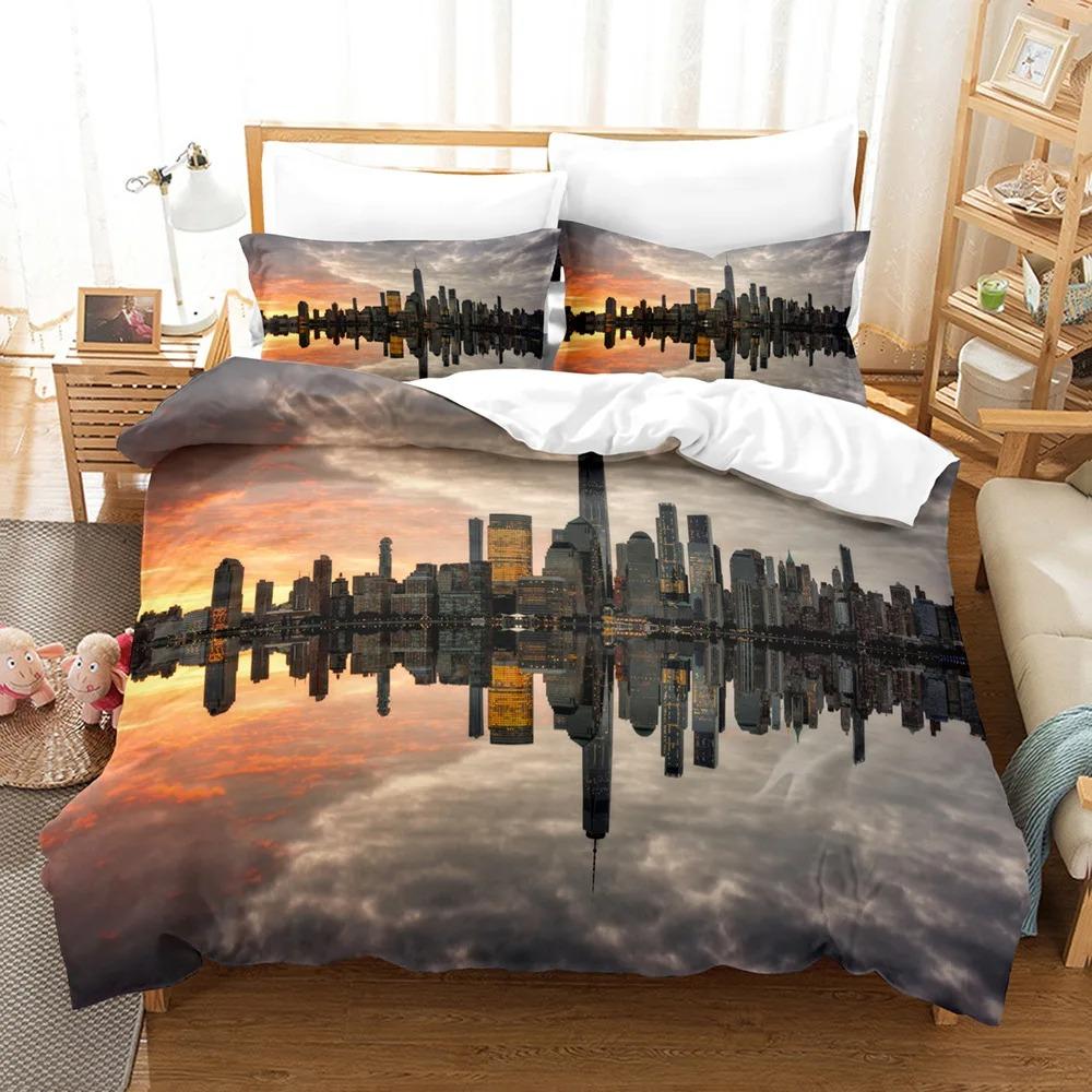 Eiffel Tower Duvet Cover Set Europe City Building Theme Flower Bedding Set Polyester King Queen Size Quilt Cover For Teens Kids