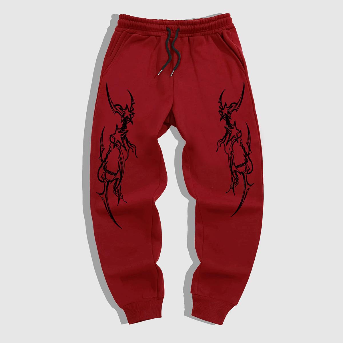 

Men s Gothic Style Jogger Pants - Winter Warmth Casual Athletic Track Pants with Elastic Waist & Cuffed Hem, Geometric Gothic Patterns XXL