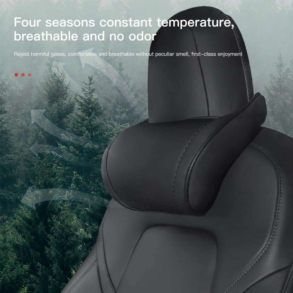 Memory Foam Travel Neck Pillow for Tesla Model 3 Y X S PU Leather Car Seat Headrest Adjustable Comfort Neck Support Accessory