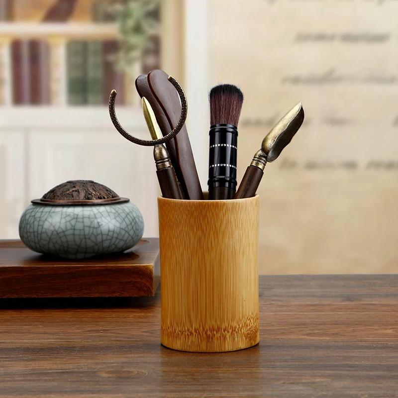Black Sandalwood Tea Ceremony Six Gentlemen Set with Bamboo Wood Tools Includes Spoon Tongs Needle Brush Complete Accessories