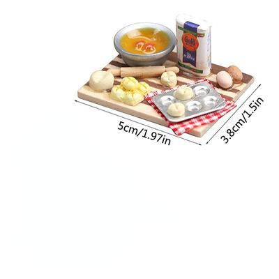 Mini Backset Küchen-Lebensmittelspiel für Puppenhaus 1:12er Maßstab Zubehör Mini Essen Eier Milch Brot Modell Rollenspiel Szene