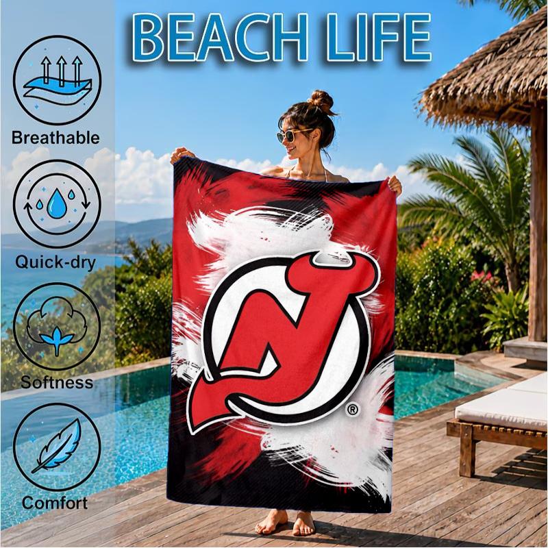 Jersey Devils Logo Beach Towel, Super Soft Microfiber, Perfect Gift for Her/Him, Birthday, for Pool, Beach, Travel, Decor Beach Party