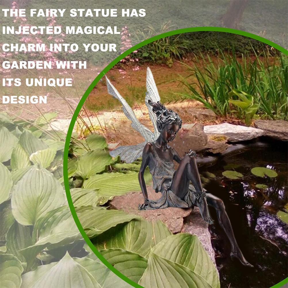 1 STÜCK Blumenfee Harzhandwerk Ornament Sitzende Engel Flügel Statue Für Gartendekor Rasen Brunnen Teich Langlebige Dekoration Geschenk