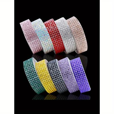 1 Yarda de Tiras de Pedrería de Cristal de 6 Filas - Autoadhesivas, Pegatinas Brillantes, Adecuadas para Arte DIY, Manualidades, Decoración de Bodas y Fiestas Festivas