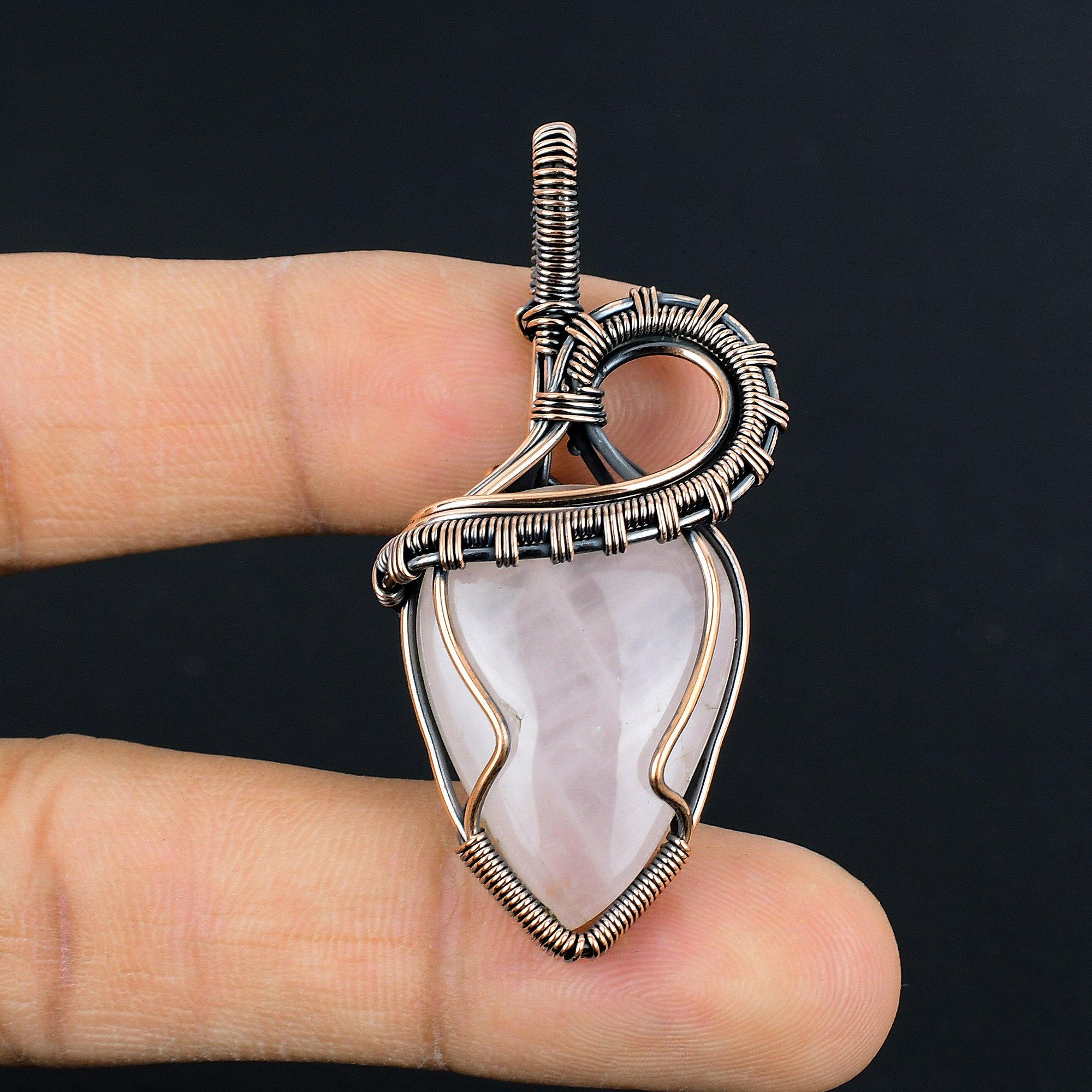 

Украшения из розового кварца, кулон, обернутый медной проволокой 999 пробы, украшения из драгоценных камней ручной работы, подарки для жены, совершенно новый кулон 2.55 Inches