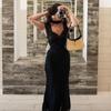 Lace Hollow Satin Long Dress Women Satin Sexy Off Shoulder Ruffle Slit Maxi Dresses Party Club Elegant Evening Dress