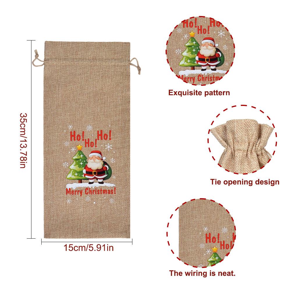 3/6pcs Christmas Wine Bottle Gift Bags Cover with Drawstring Burlap Linen Wine Gift Bags for Xmas Party Decorations