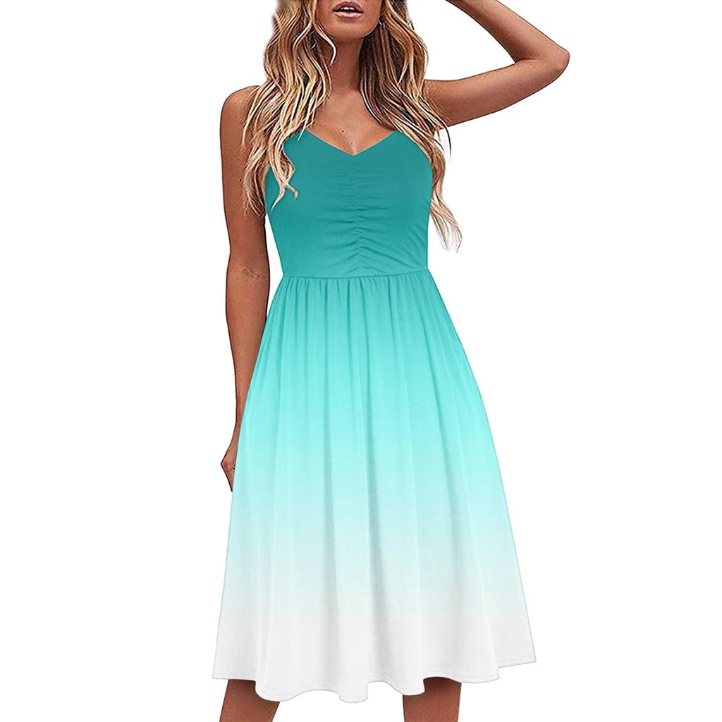 Dresses For Women Casual Summer Spaghetti Strap Tank Sleeveless Beach Dress A Line Dress Loose Sundress
