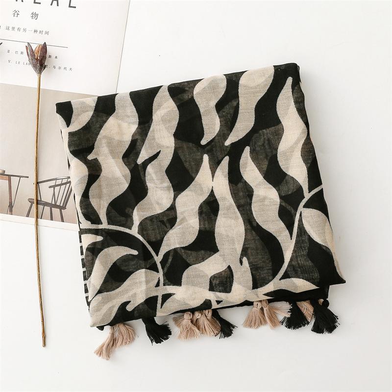 Luxury Women Leaf Scarf Summer Beach Shawl Cotton Linen Feeling Tassel Pashmina Muslim Hijab Wrap Lady Viscose Scarf
