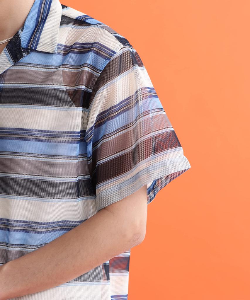 Schott NYC Patterned Mesh SS Shirt, Men's, Size M, 122, Navy Striped, 782-3123009