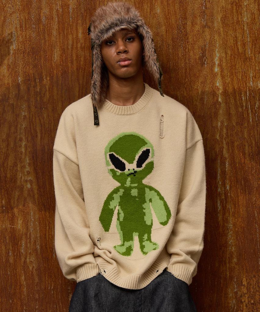 HOODHOOD Alien Damaged Knit Ivory