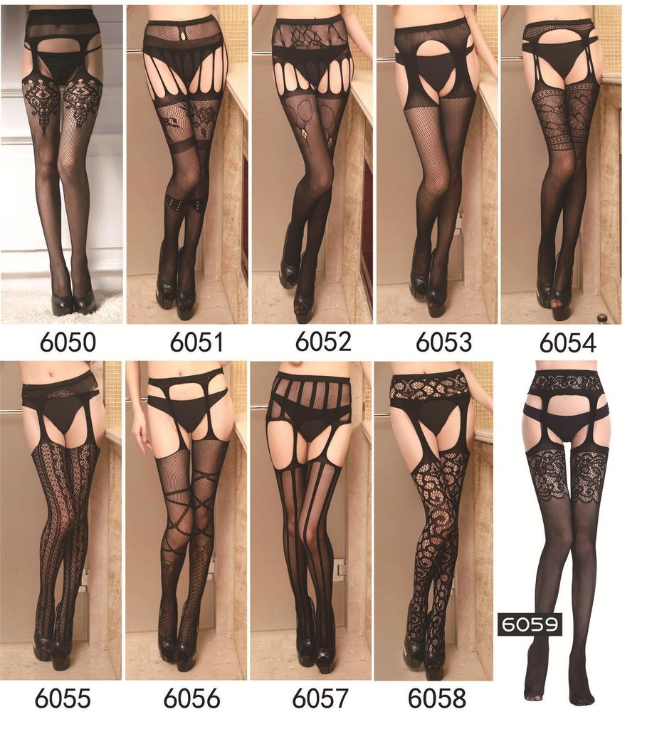 Women's Sexy Fishnet Lingerie: One-Piece Hollow Out Garter Jacquard Leggings Stockings 6057