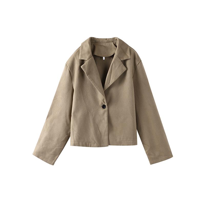 

Осенне-зимний костюм воротник однотонный шерстяной пальто женский короткий пиджак на одной пуговице мода новый стиль 2XL кофейный