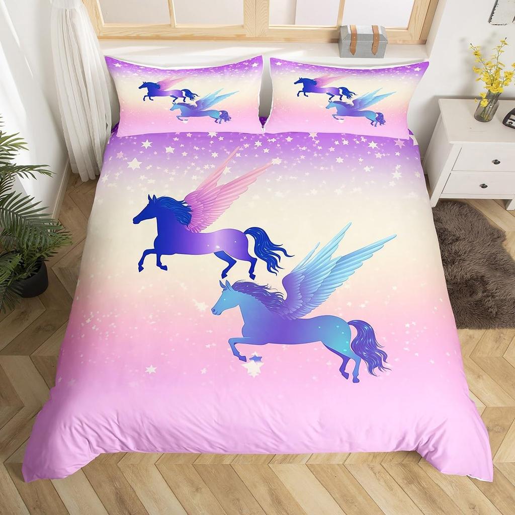 Comforter Kawaii Cartoon Unicorn Girly Fantasy Star Moon Galaxy Bedding Set Twin Queen Size Microfiber Comforter