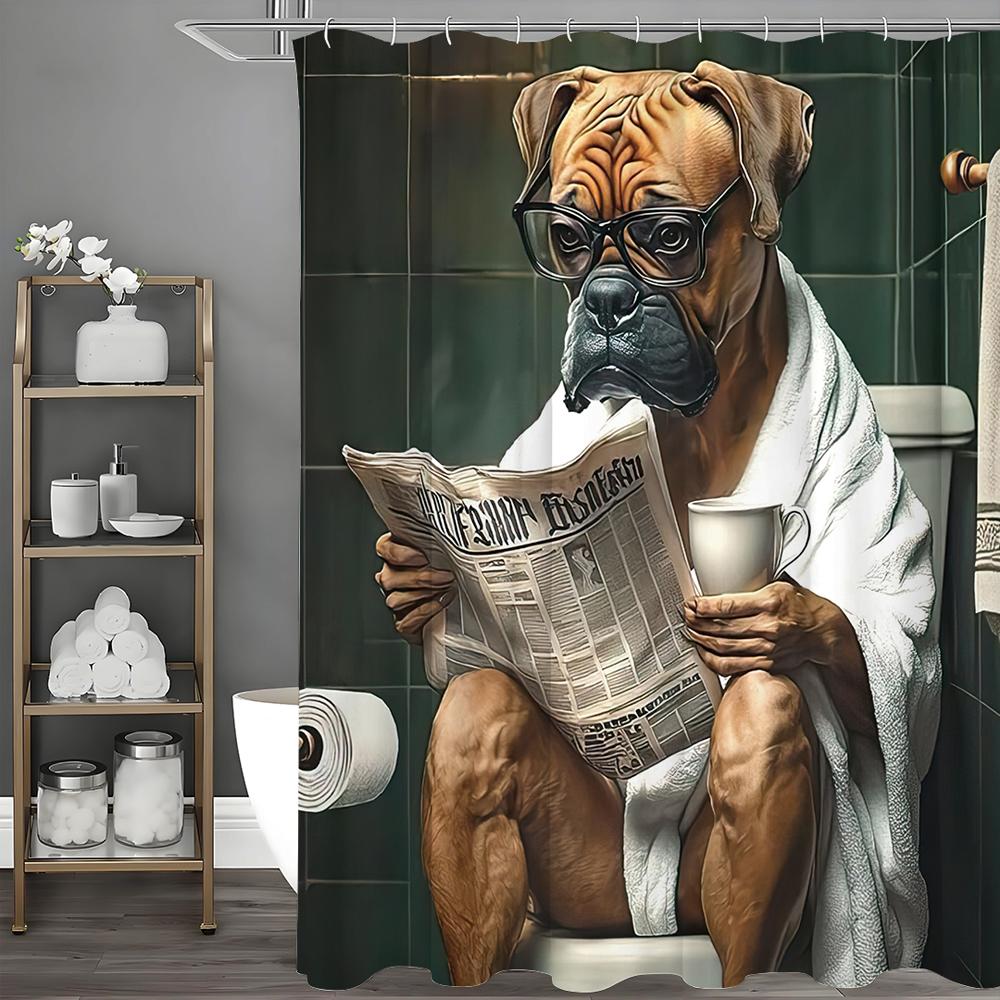 

Собака сидит на унитазе, читает газету, занавеска для душа, декоративная занавеска для душа для ванной комнаты, водонепроницаемая занавеска для душа с крючками 150*180cm