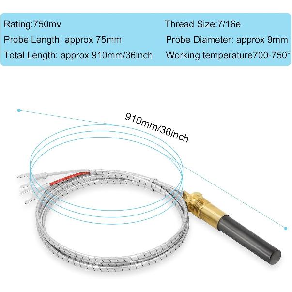 5PACK 36" 750mv Thermopile Generator for Anets - Gas Fireplace, Water Heater, Gas Fryer - Replacement Part Number Q313A 60125501 60J79 60J7901 H5882