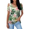 Women's Summer Fashion Casual Floral Printed Strapless V-Neck Short Sleeve T-Shirt Top