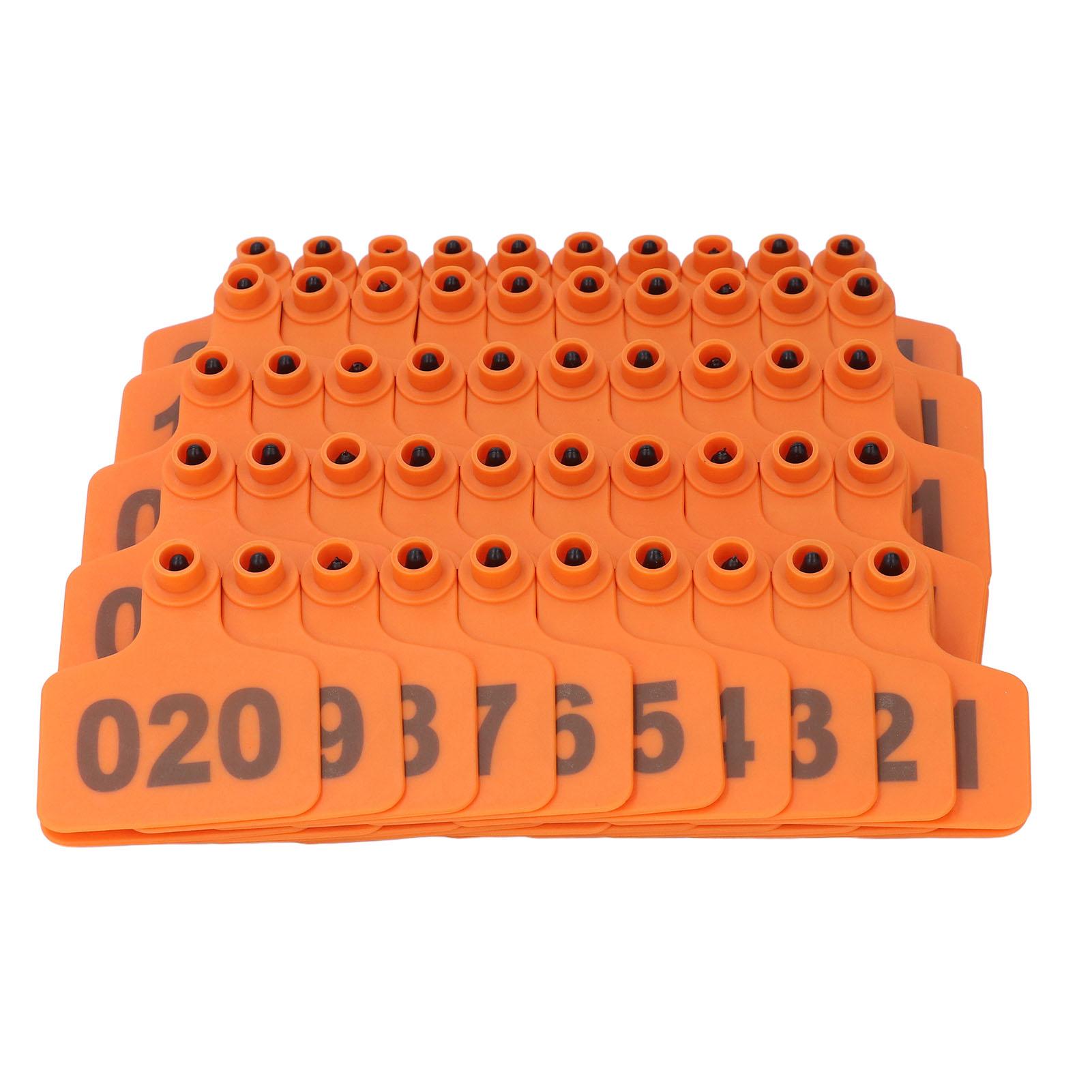 

Толстые пластиковые бирки для ушей животных с номерами от 01 до 100 для легкой идентификации, бирки для ушей скота для крупного рогатого скота, коз, свиней, оранжевые с