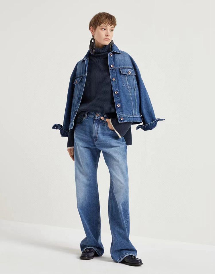 

Qin Lan-Inspired Luxurious Pearl-Chain High-Waist Loose Fit Floor-Length Jeans Small