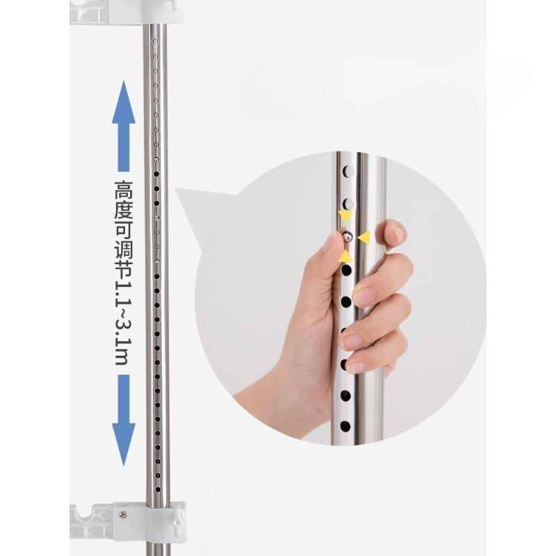 Tension Pole Clothes Rack Floor to Ceiling Adjustable Drying Stand No Drill Space-Saving Garment Organizer for Bedroom Balcony