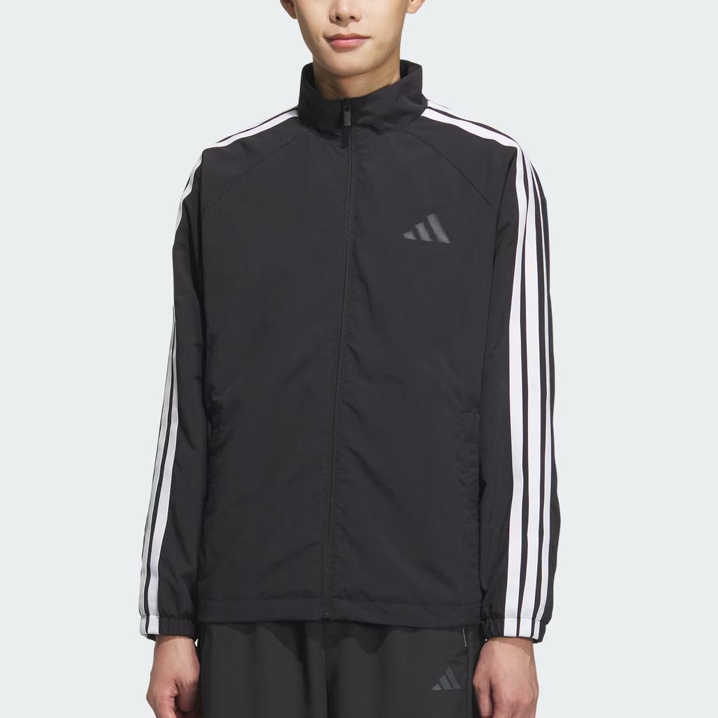 Adidas 3-Stripes Logo Stripe Loose Fit Stand Collar Zip Shoulder Sleeve Long Sleeve Jacket Men Jacket Black White KC3892