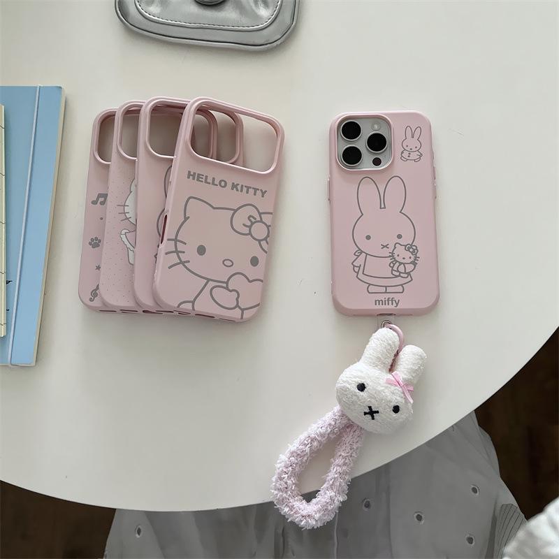 Sweet Girly Line Art Cat Phone Case for iPhone 17, 16 Pro Max, 15, 14 with Hand Strap